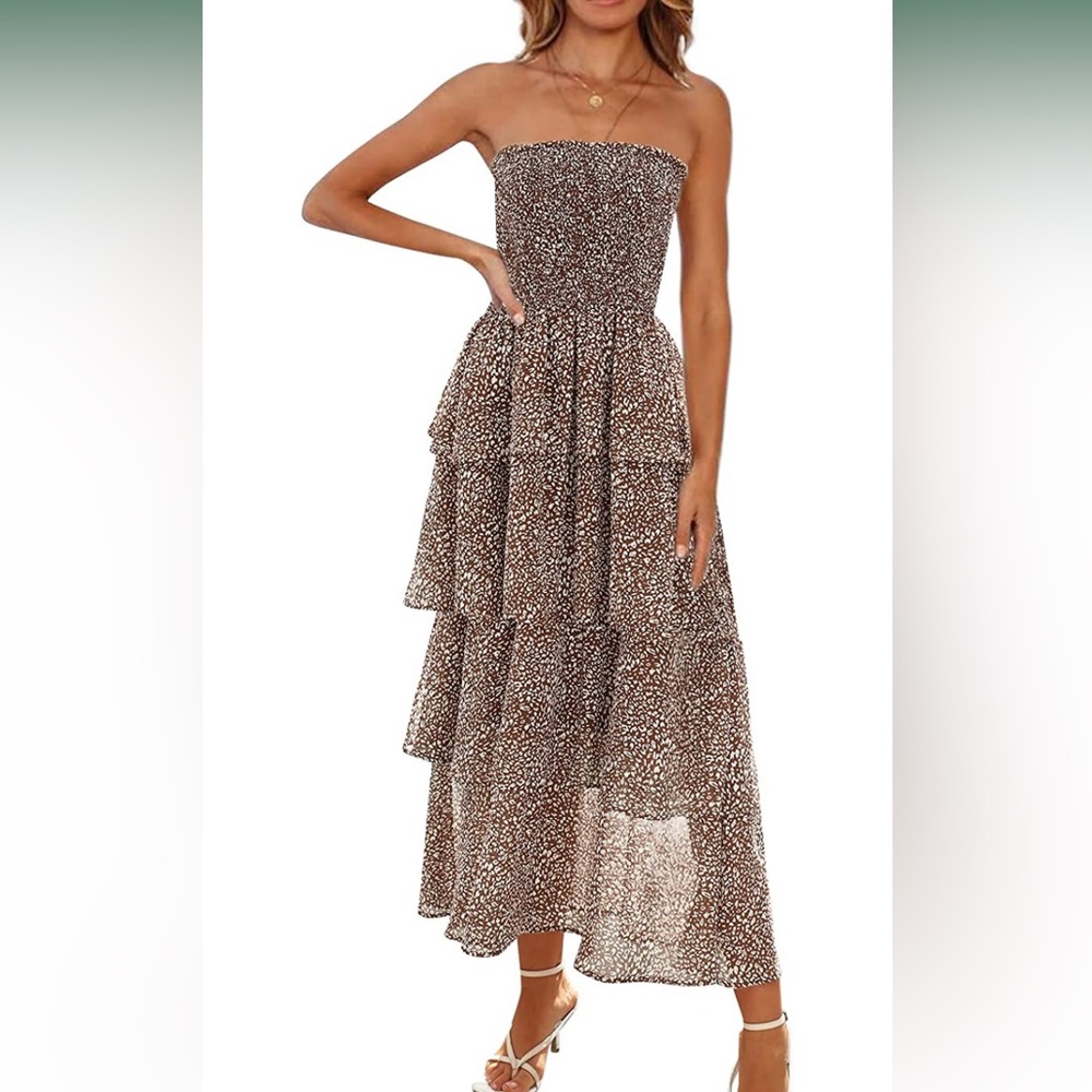 Strapless tiered ruffled maxi dress